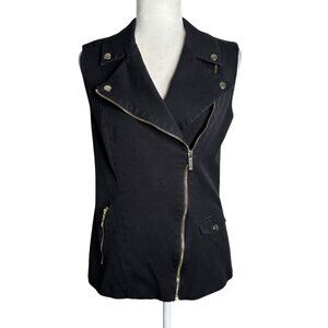 Tommy Hilfiger Black Sleeveless Moto Vest Size Small Gold Zippers Snap Buttons